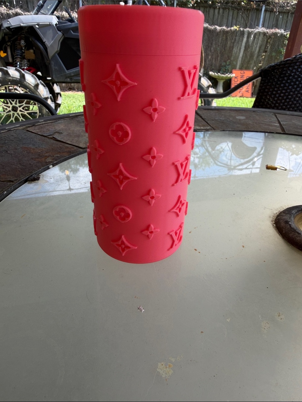 Hot Pink Embossed Monogram Tumbler-skinny Can